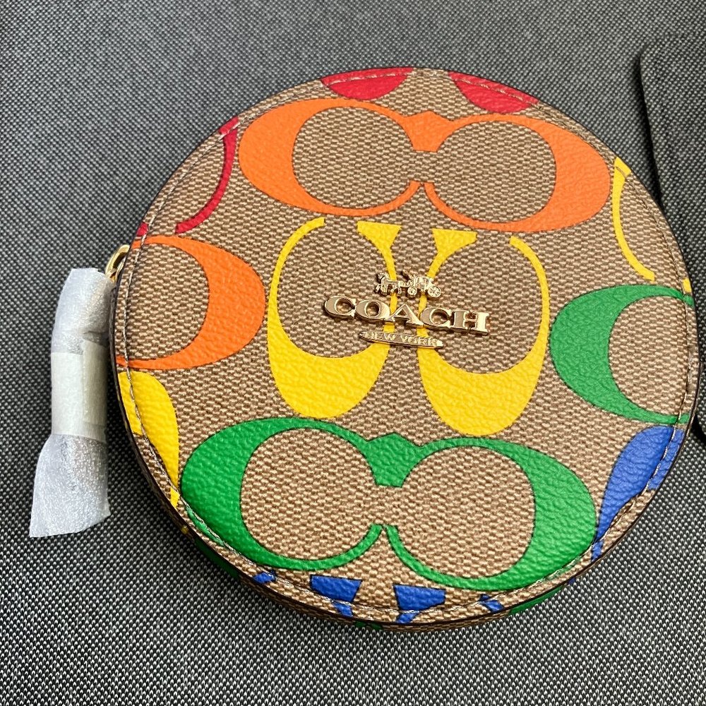 Coach Rainbow Signature Round Coin Case